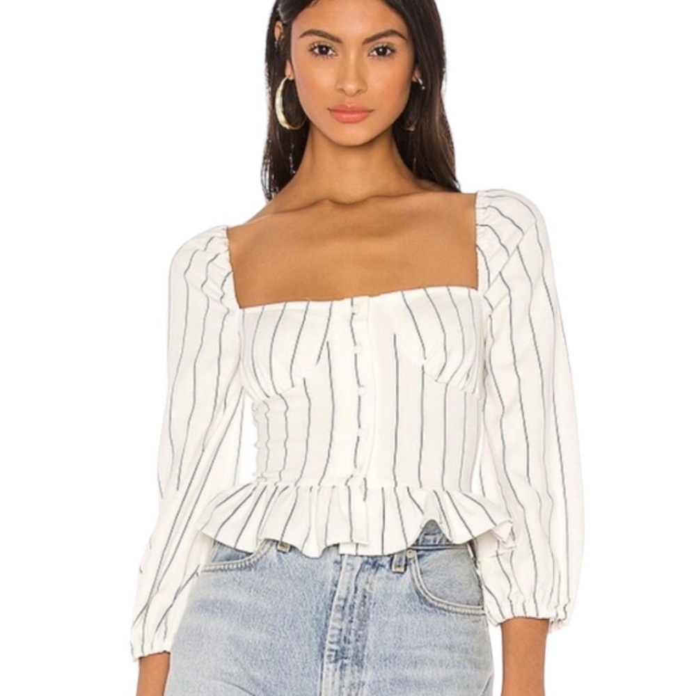 MAJORELLE Harriet Top Sz M White & Navy REVOLVE